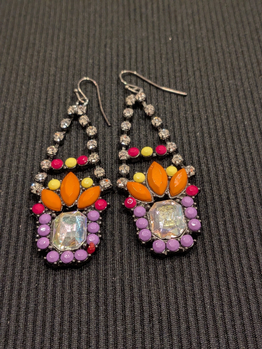 Colorful Crystal Drop Earrings - Orange, Purple & Pink